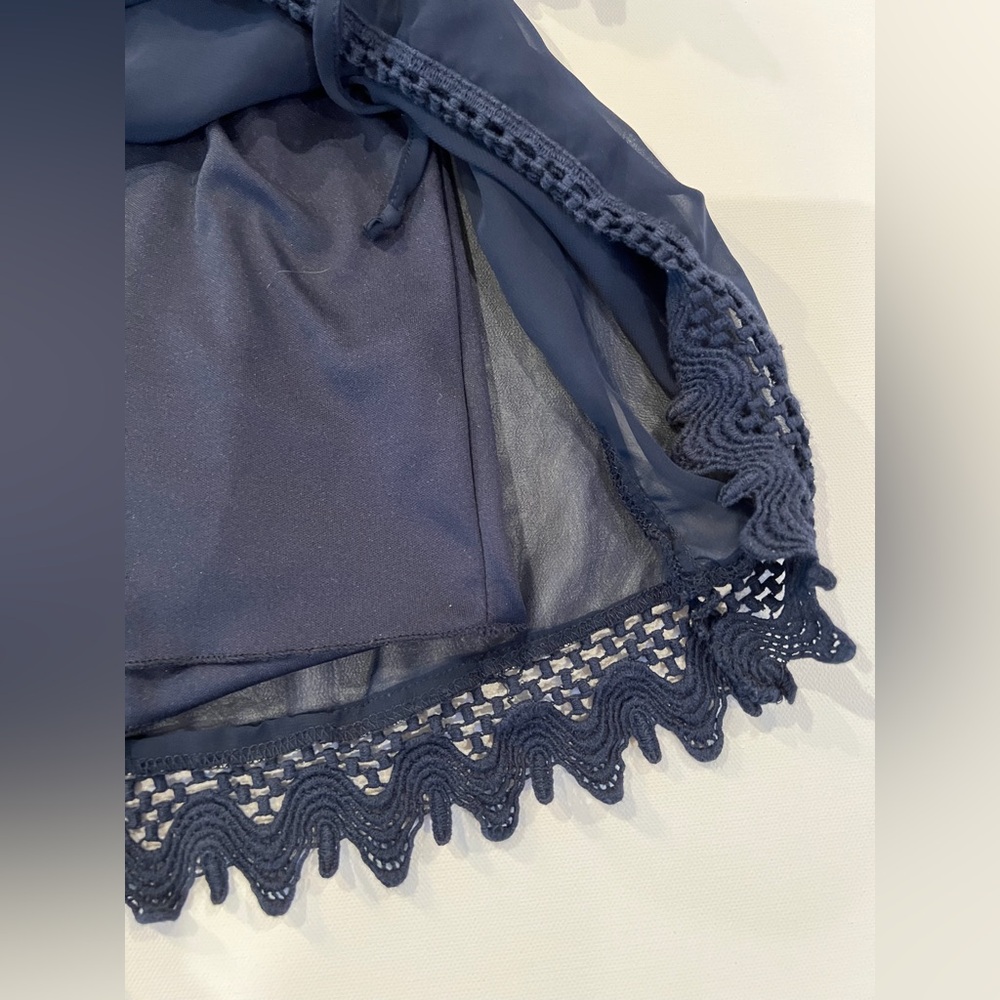 City Studio Crochet Blouson Waist Split Sleeve Navy Dress Sheer Small Delicate - Picture 12 of 15